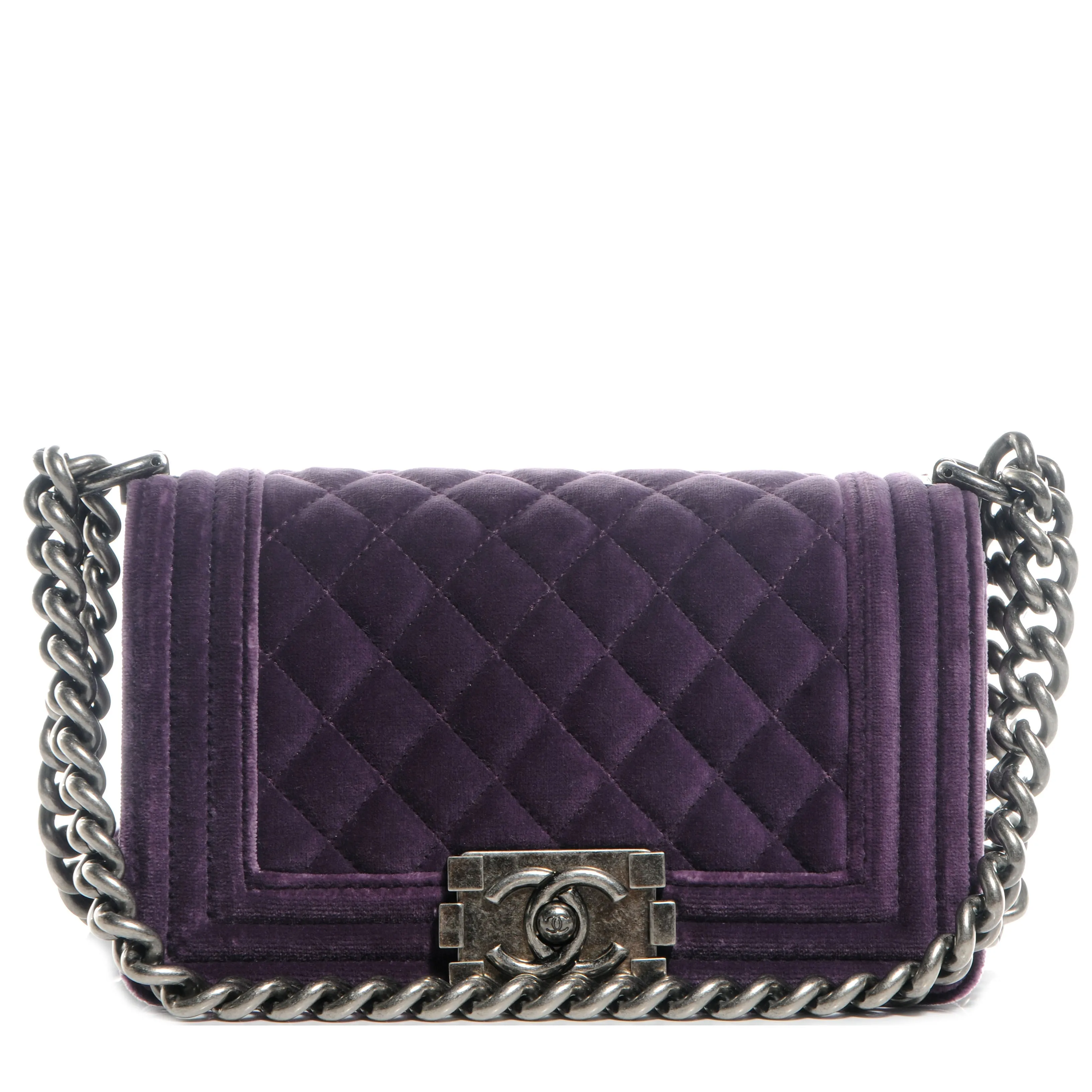 CHANEL Velvet Quilted Mini Boy Flap Purple