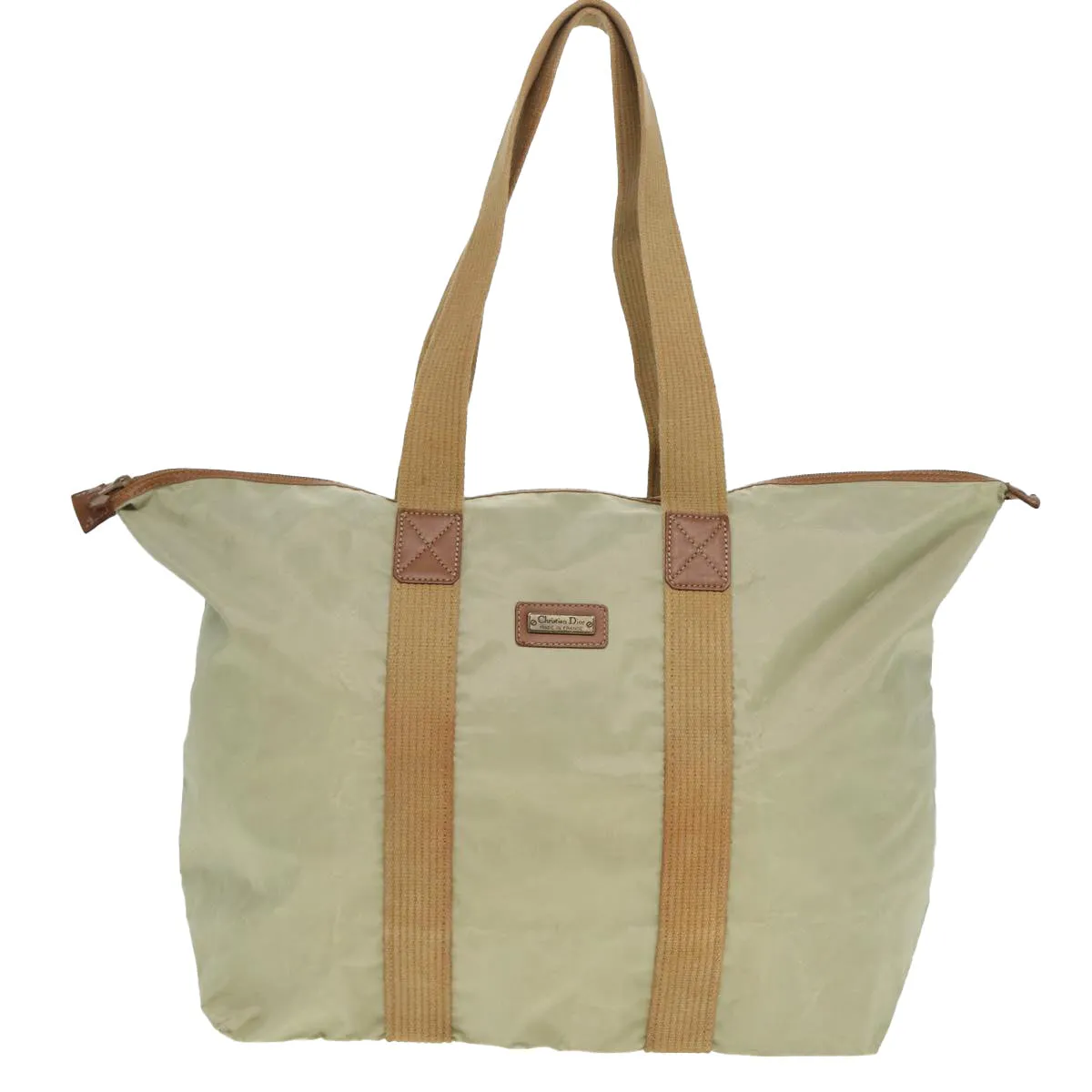 CHRISTIAN DIOR Tote Bag Nylon Beige Auth th5100
