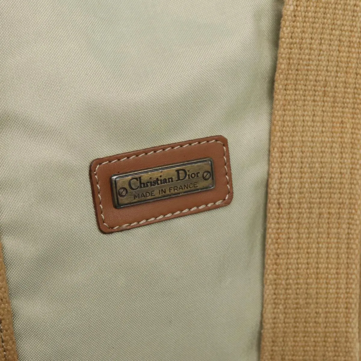 CHRISTIAN DIOR Tote Bag Nylon Beige Auth th5100