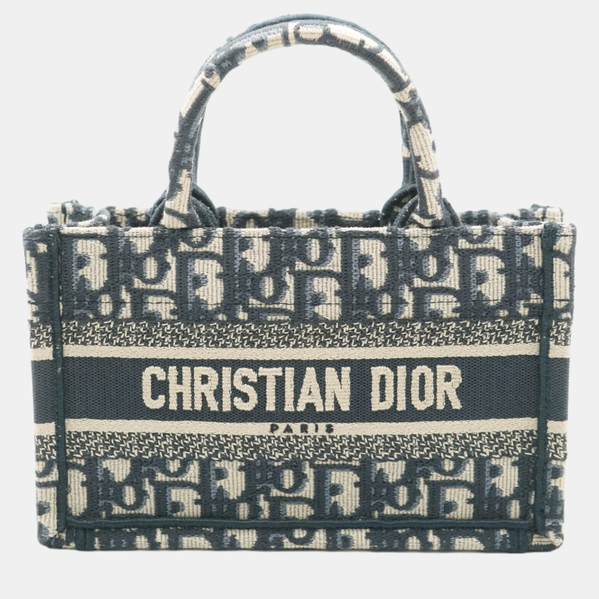 Christian Navy Oblique Embroidered Mini Book Tote Bag