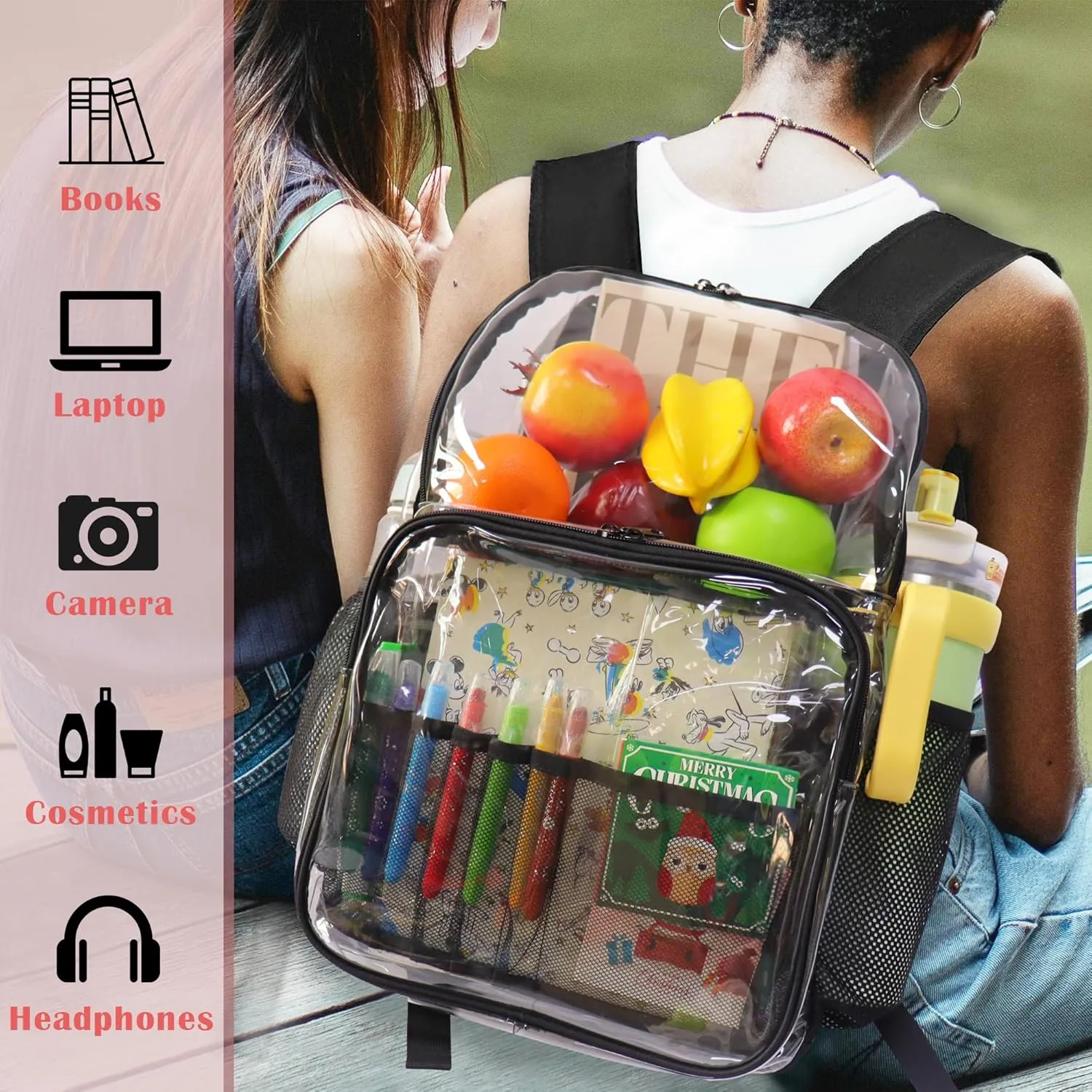 Clear Backpack, See Through Transparent Bookbag for College, Work, Travel - Heavy Duty, Brown