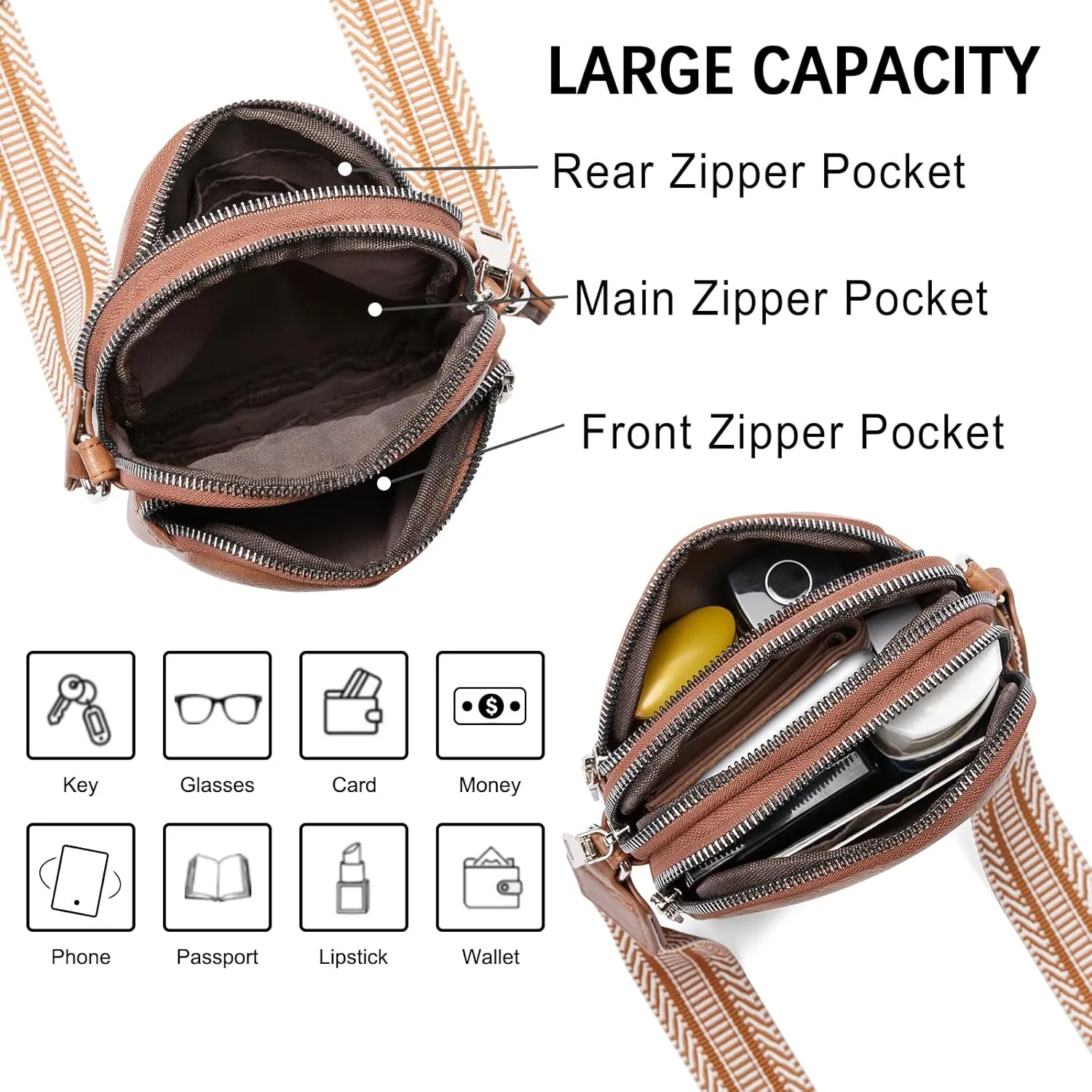 CLUCI Small Crossbody Bags for Women PU Leather Cell Phone Purse Wallet with Adjustable Guitar Strap