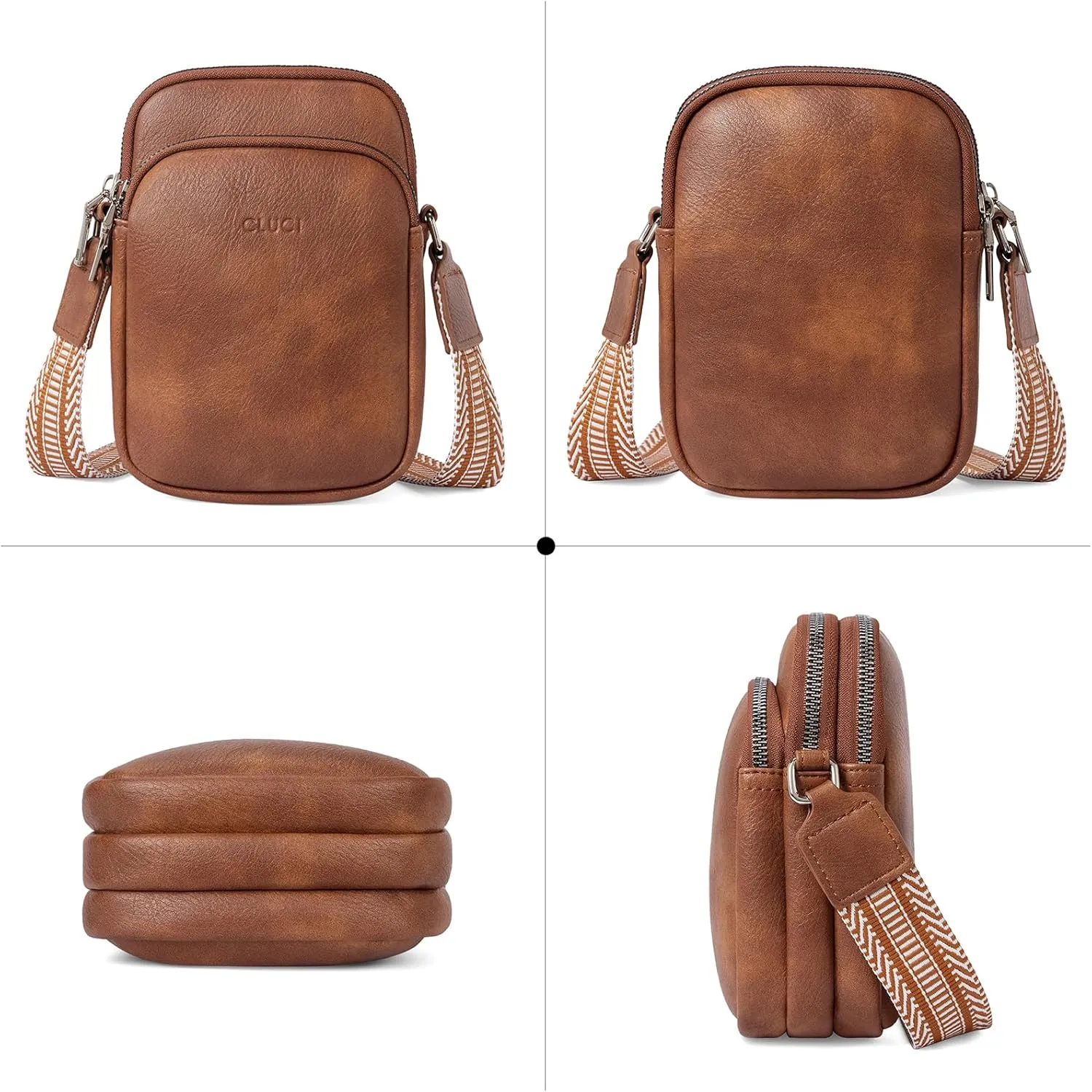 CLUCI Small Crossbody Bags for Women PU Leather Cell Phone Purse Wallet with Adjustable Guitar Strap