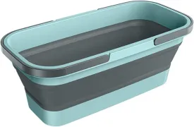 Collapsible Tub Silicone Foldable Bucket with Handle Portable Shopping Basket Outdoor Plastic Bucket Picnic Washing Bin Grey Blue (L).