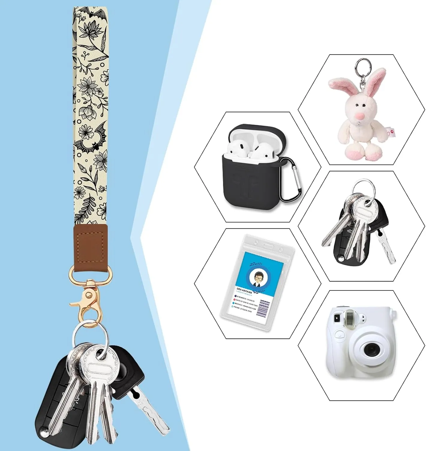 Credit Card Holder for Women, Goth Small RFID Blocking Wallet with Wristlet Strap, Gothic Zipper Keychain Women Wallet, Leather Card Case, Accordion Card Wallet Purse with Key Lanyard