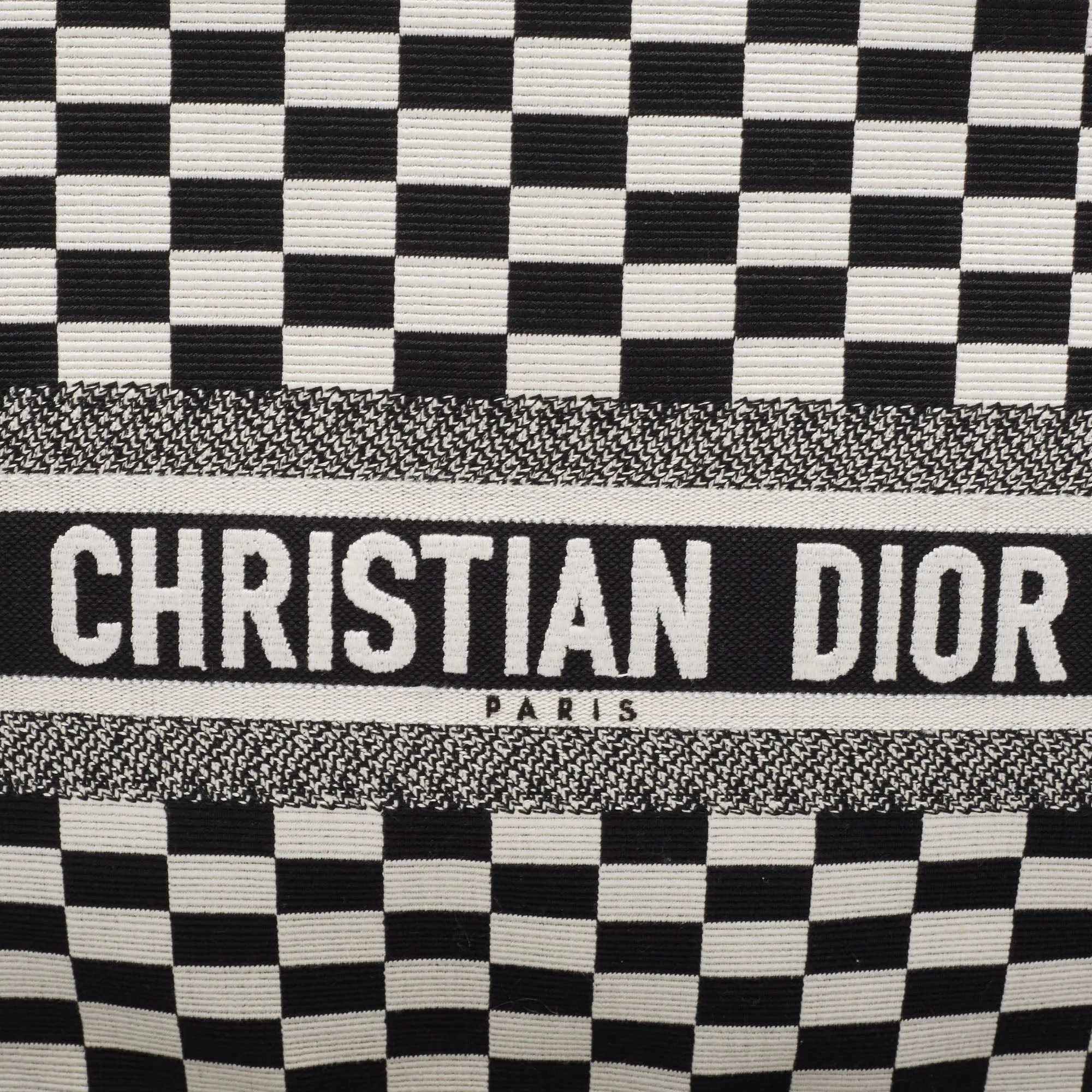 DIOR Black/White Checkered Embroidered Canvas Large Book Tote