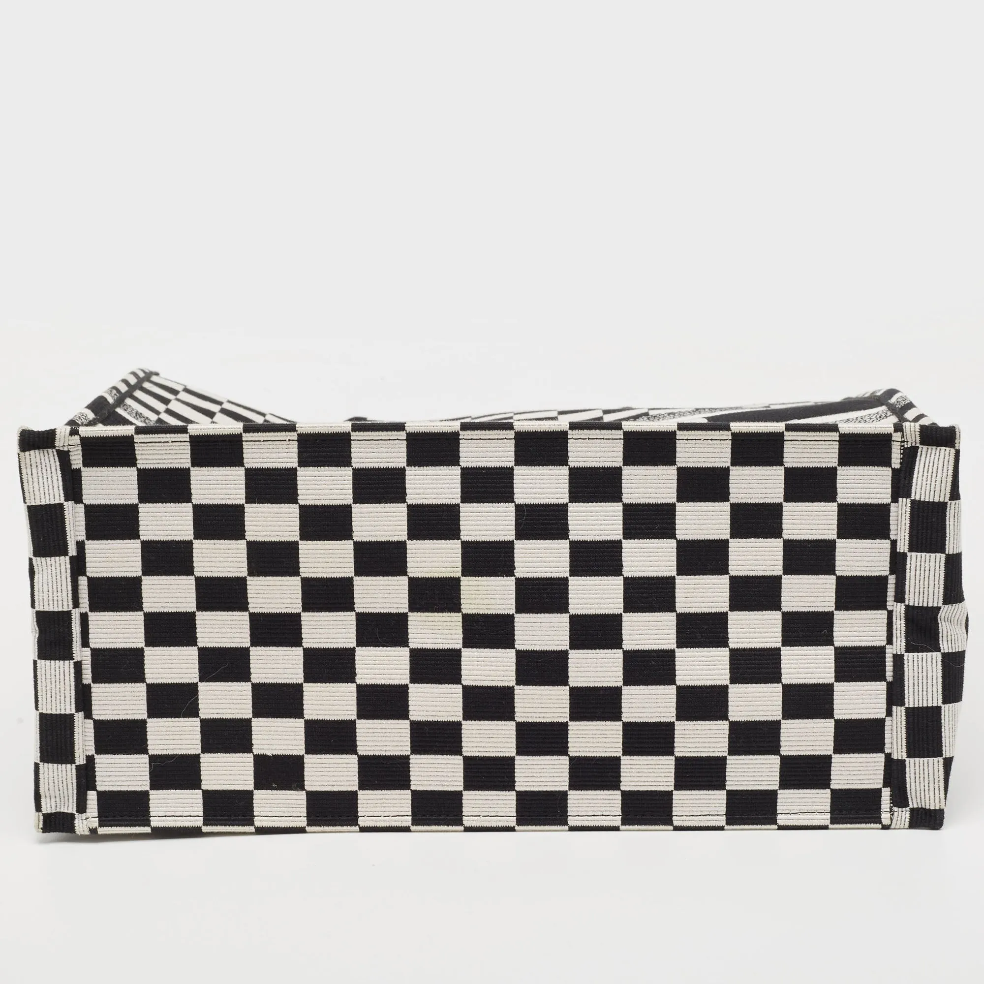 DIOR Black/White Checkered Embroidered Canvas Large Book Tote