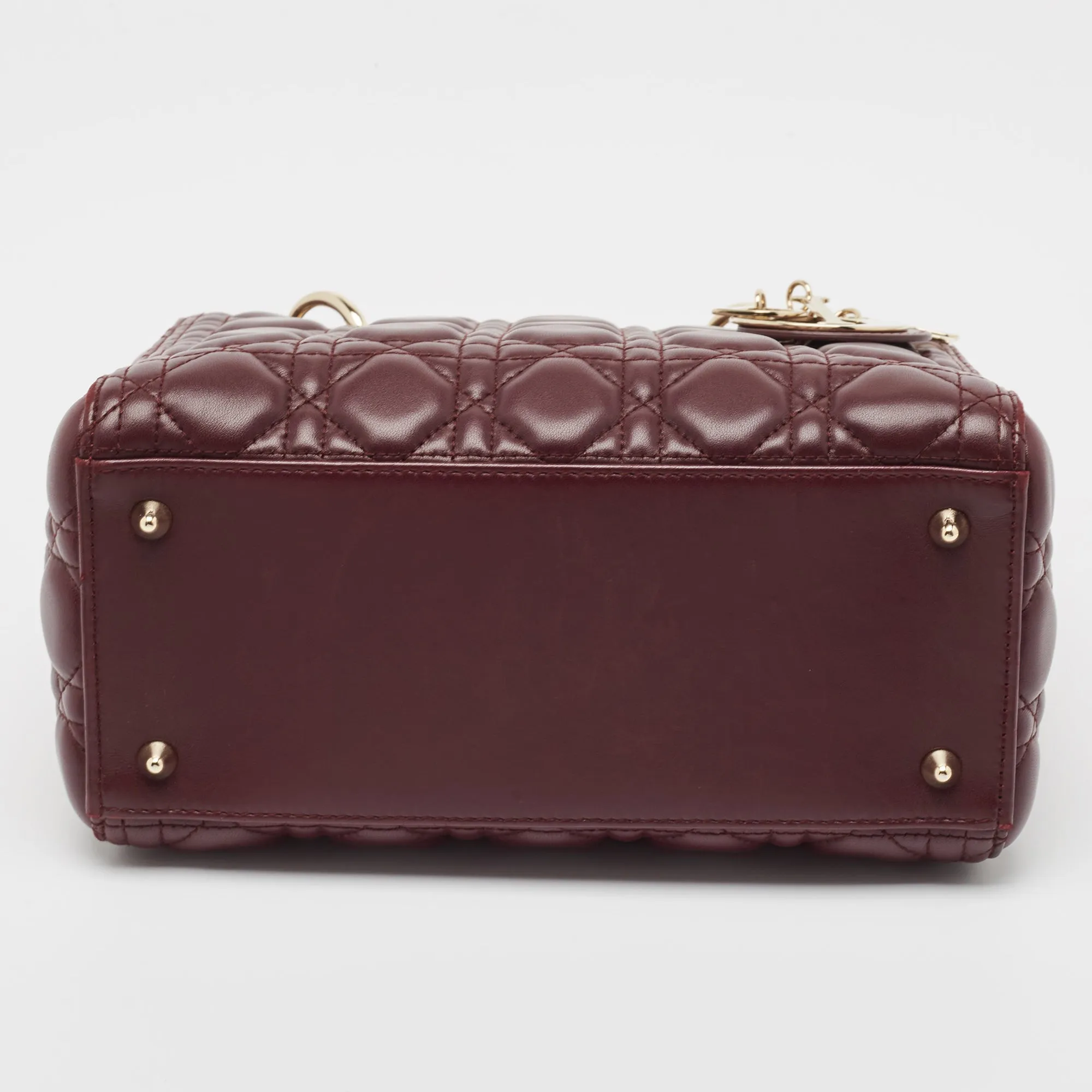 DIOR Burgundy Cannage Leather Medium Lady  Tote