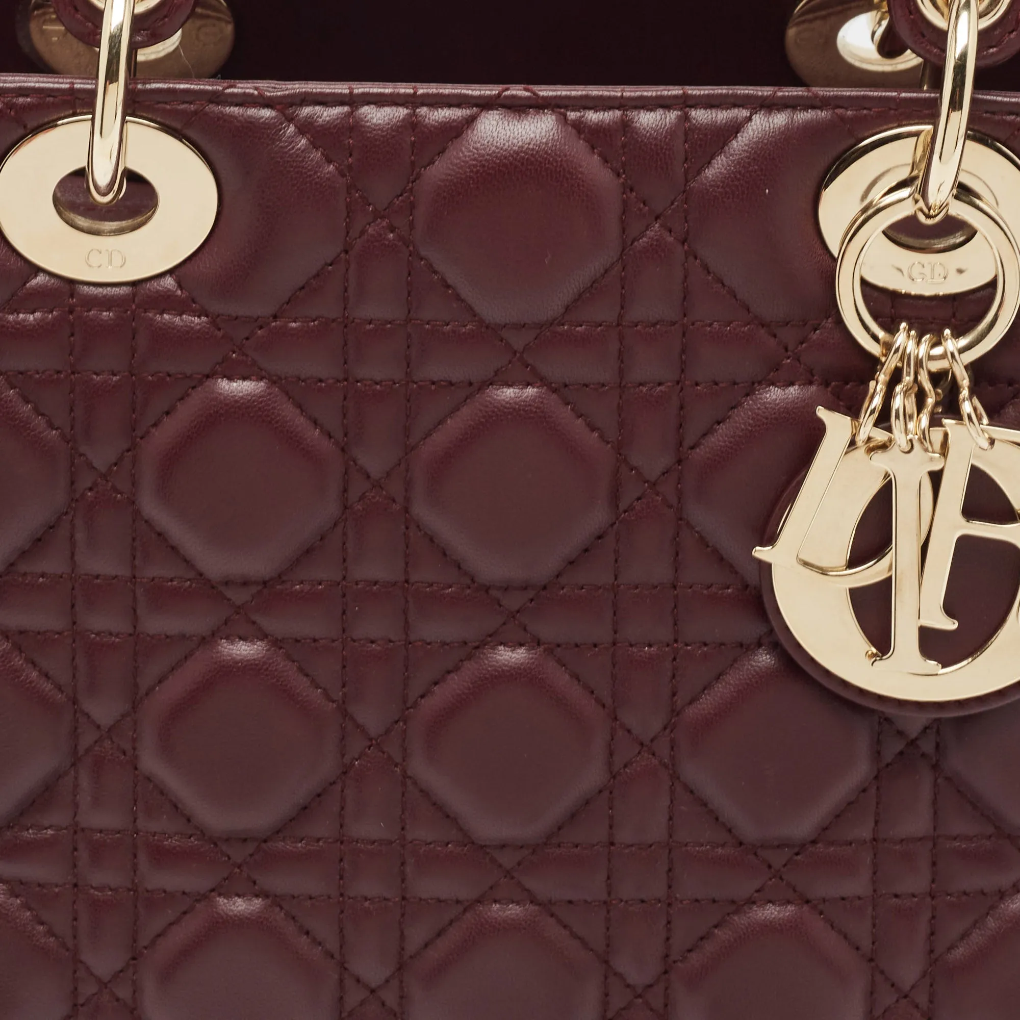 DIOR Burgundy Cannage Leather Medium Lady  Tote