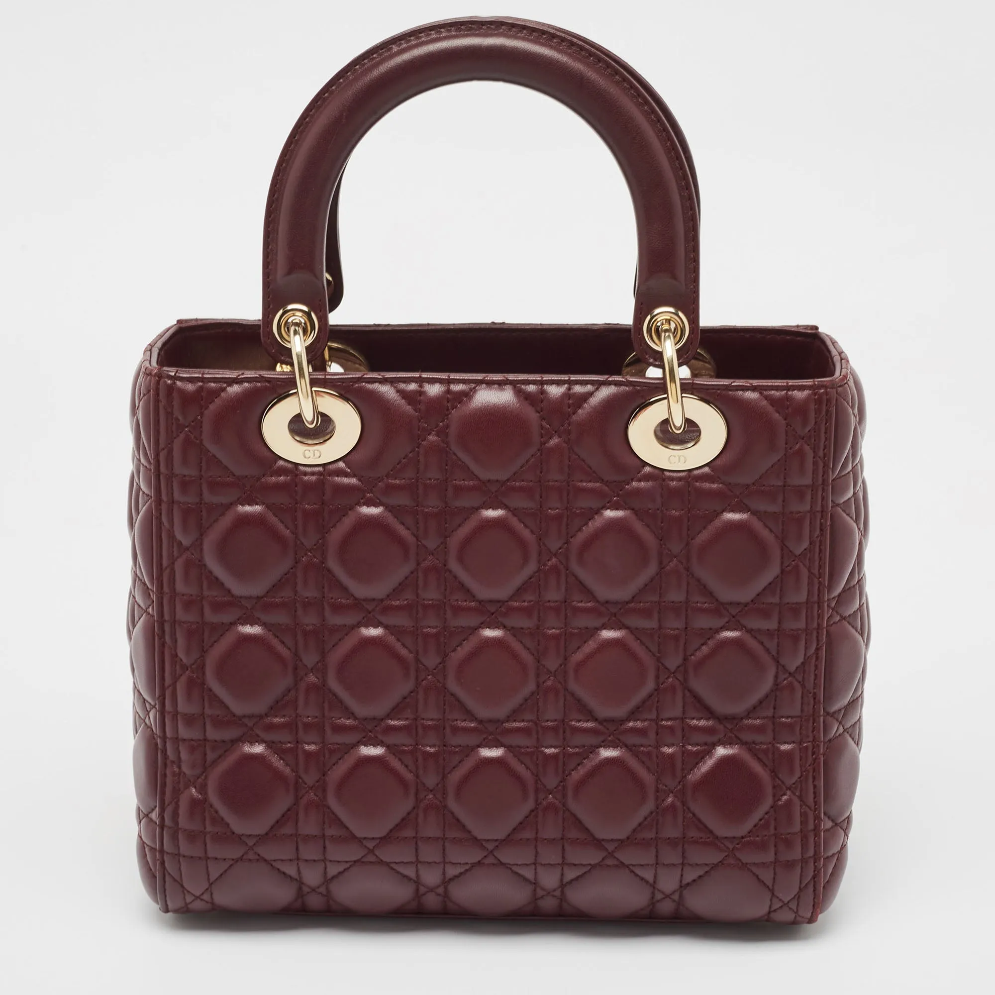 DIOR Burgundy Cannage Leather Medium Lady  Tote