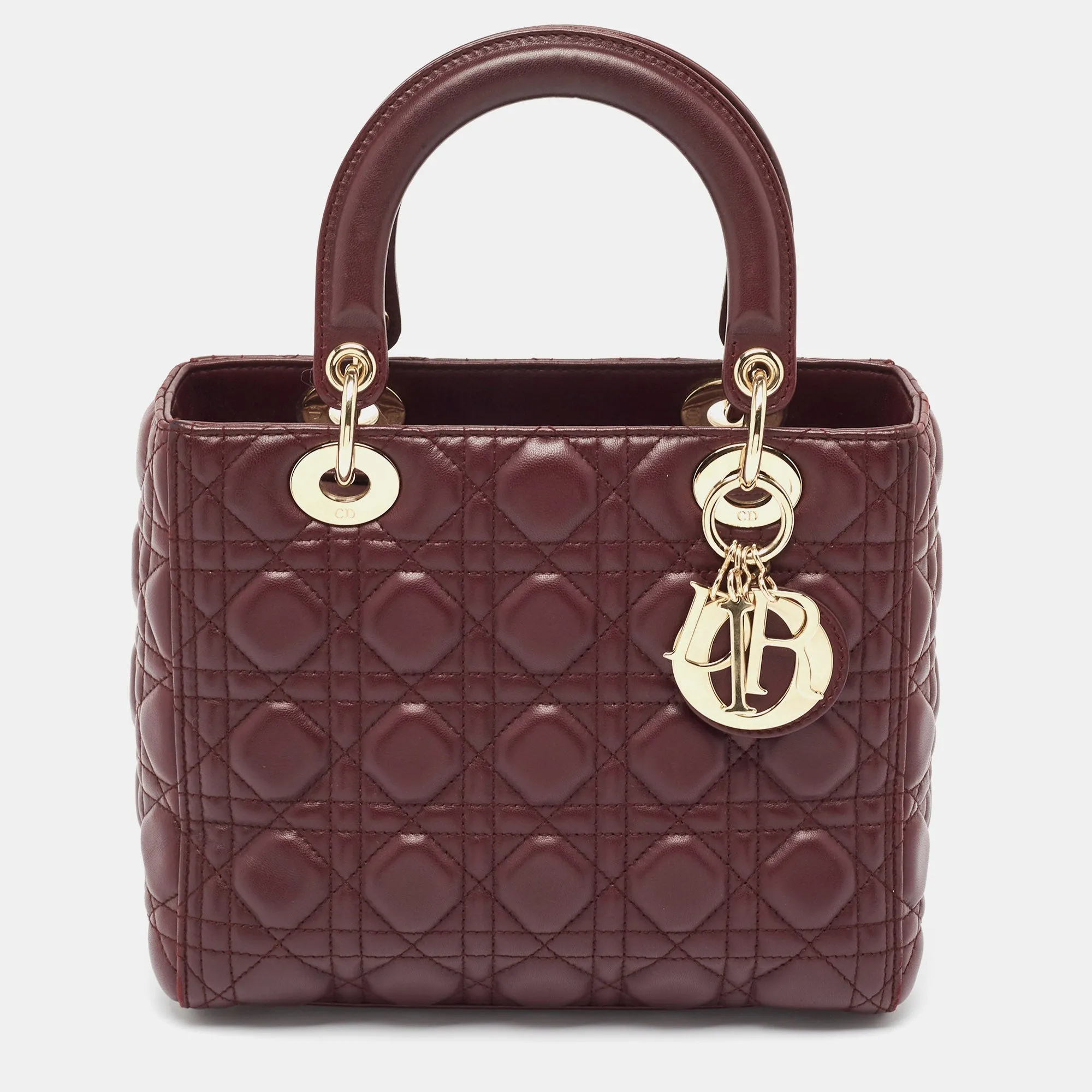 DIOR Burgundy Cannage Leather Medium Lady  Tote