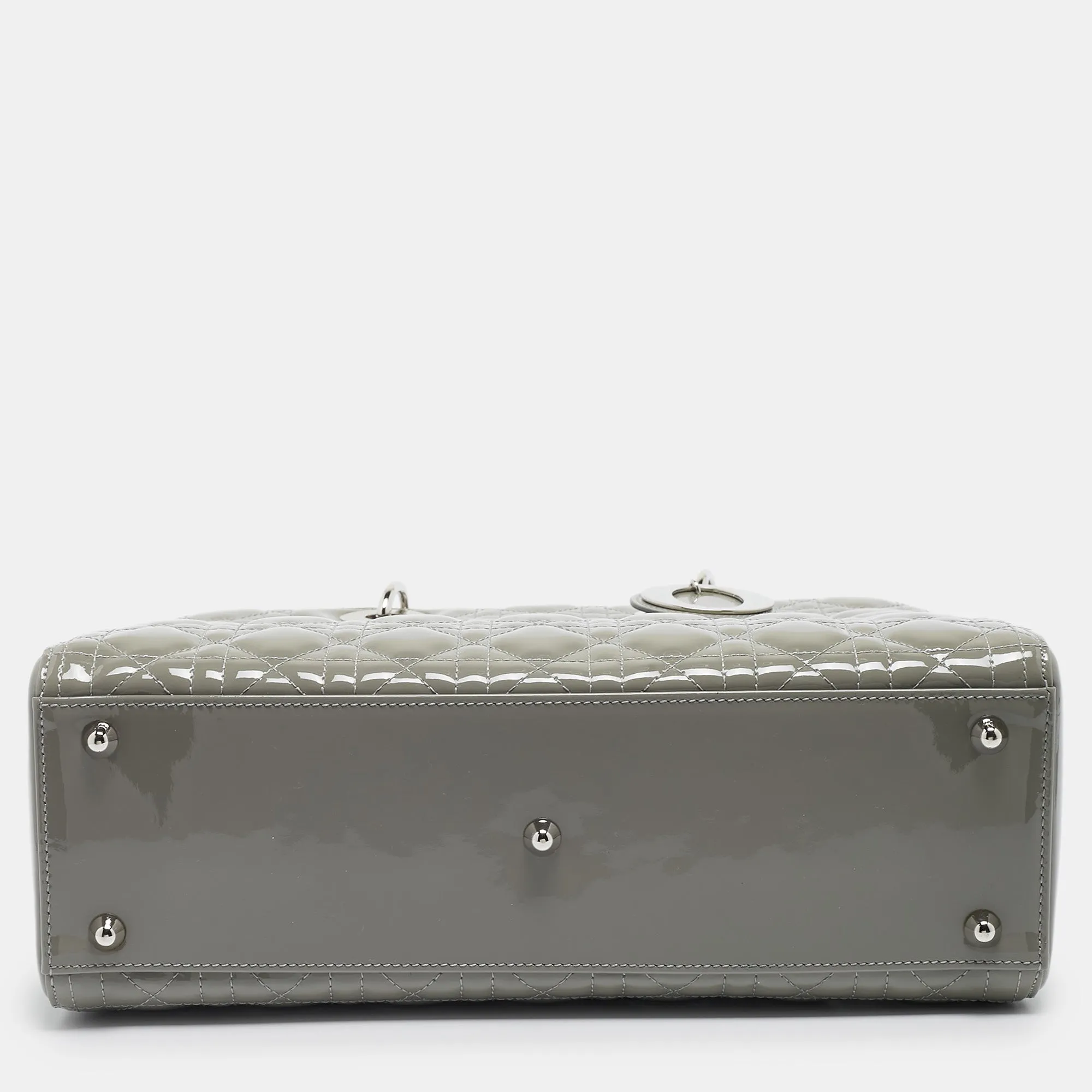 DIOR Grey Cannage Patent Leather Large Lady  Tote