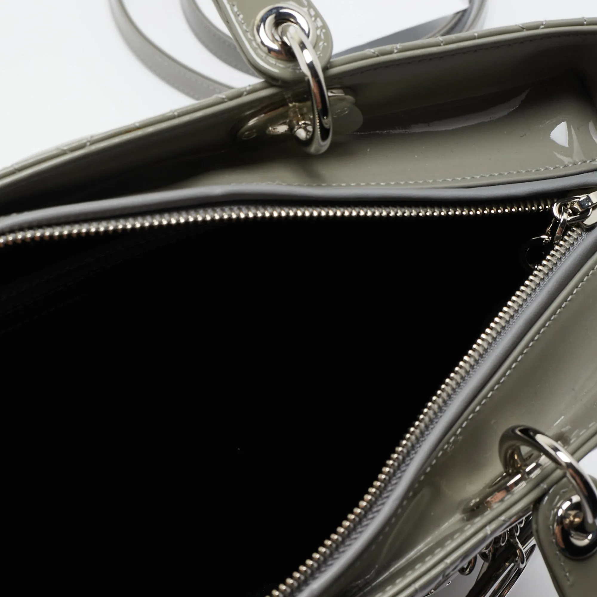 DIOR Grey Cannage Patent Leather Large Lady  Tote