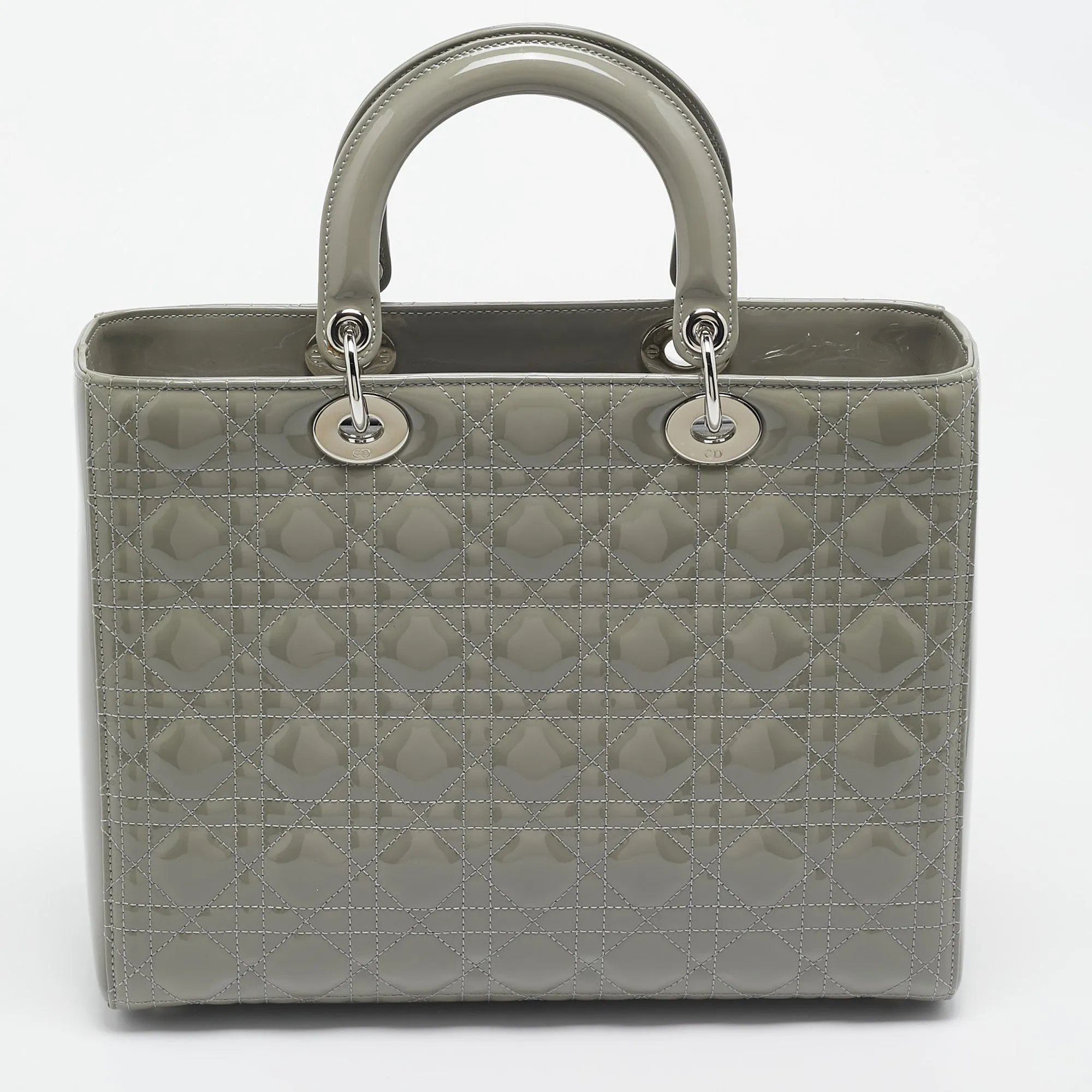 DIOR Grey Cannage Patent Leather Large Lady  Tote