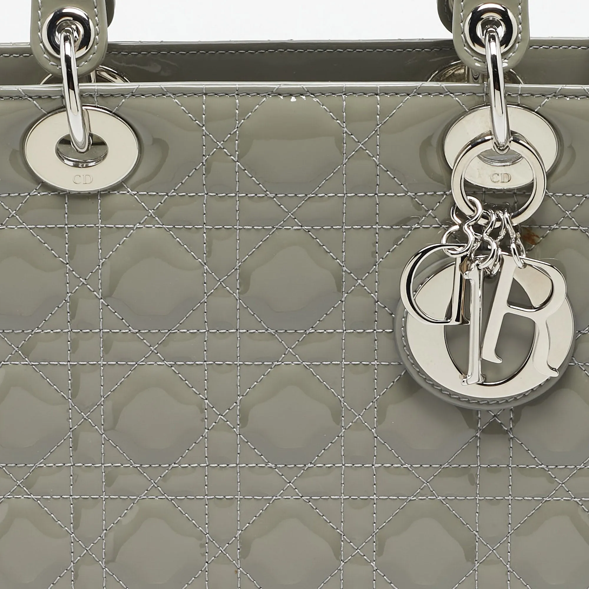 DIOR Grey Cannage Patent Leather Large Lady  Tote