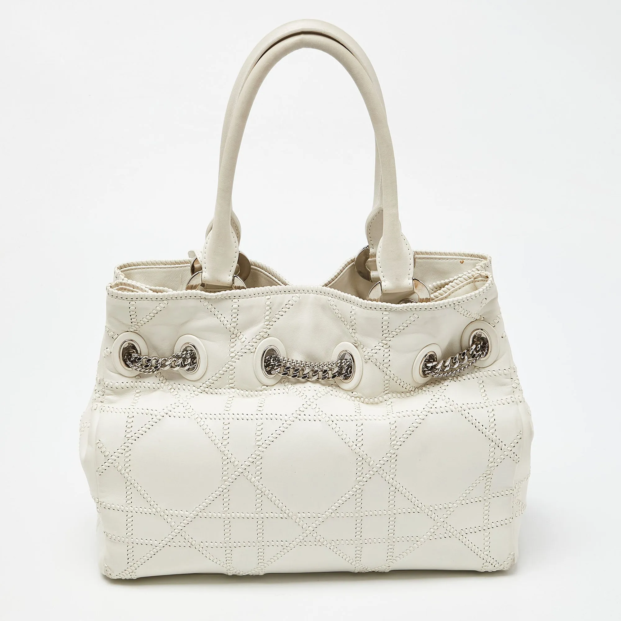 DIOR White Cannage Leather Chri Chri Chain Tote