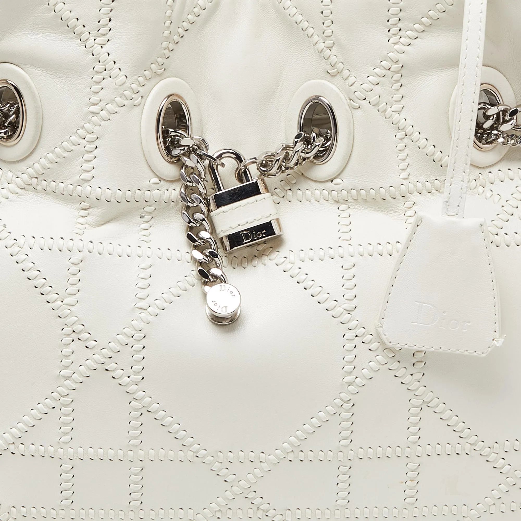 DIOR White Cannage Leather Chri Chri Chain Tote