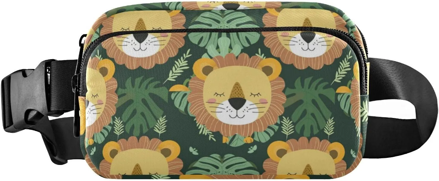Fanny Pack for Women Men, Palm Leaf Lion Belt Bag Waist Pack Crossbody Bag Bum Bag with Adjustable Strap