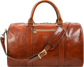 Full Grain Leather Small Duffel Bag Gym Bag Weekender Overnight Unisex Brown - Time Resistance