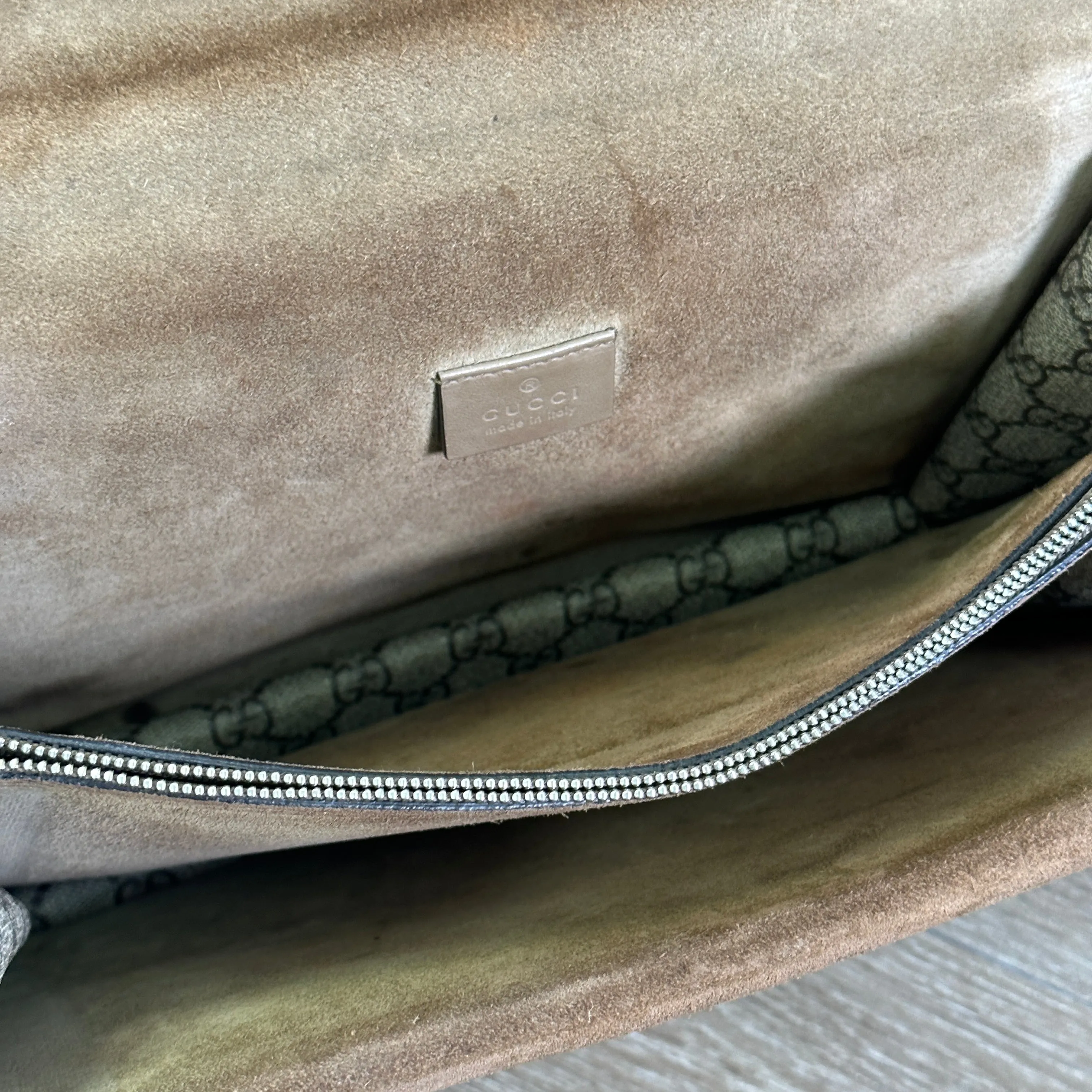 Gucci GG Supreme Monogram Medium Dionysus Shoulder Bag Taupe