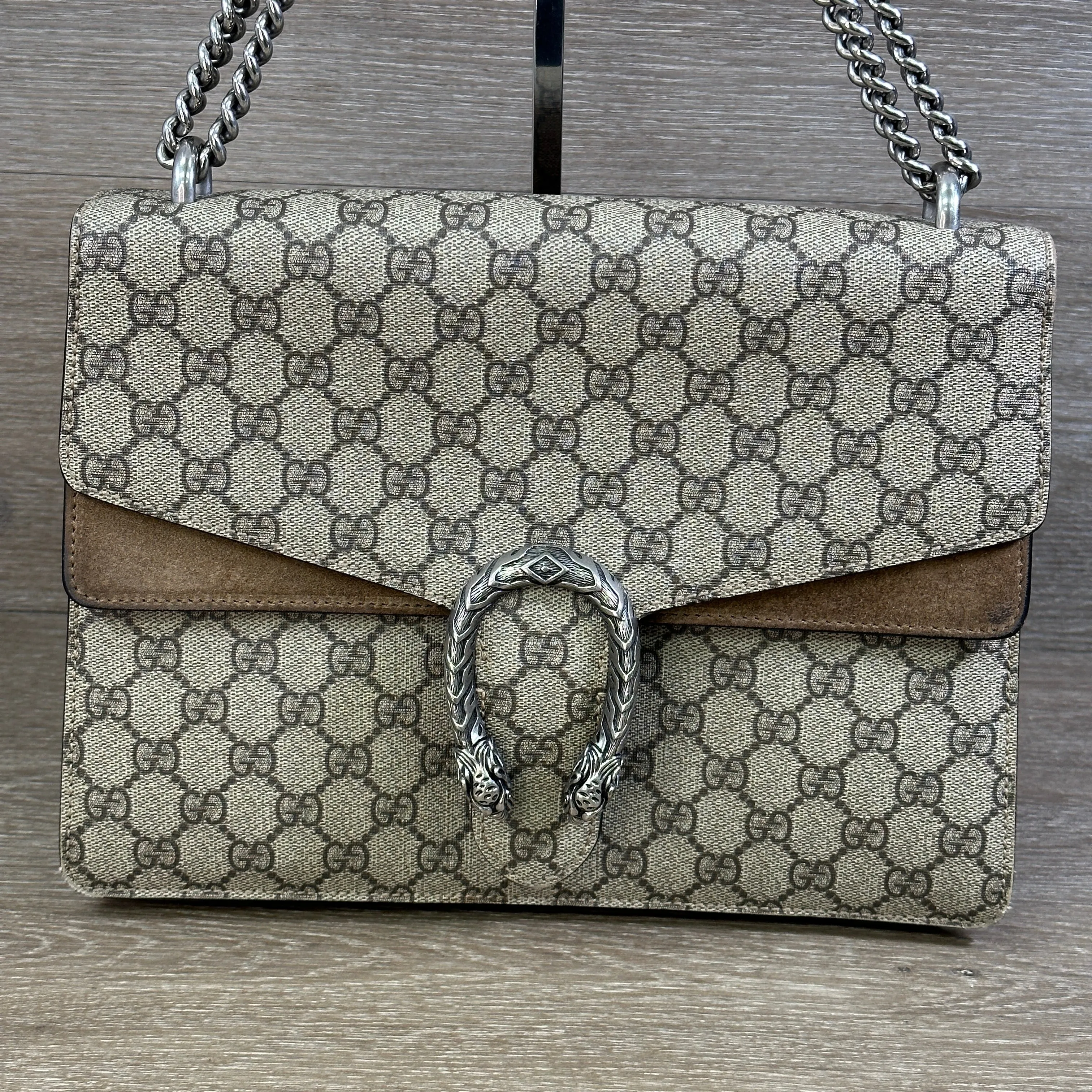 Gucci GG Supreme Monogram Medium Dionysus Shoulder Bag Taupe