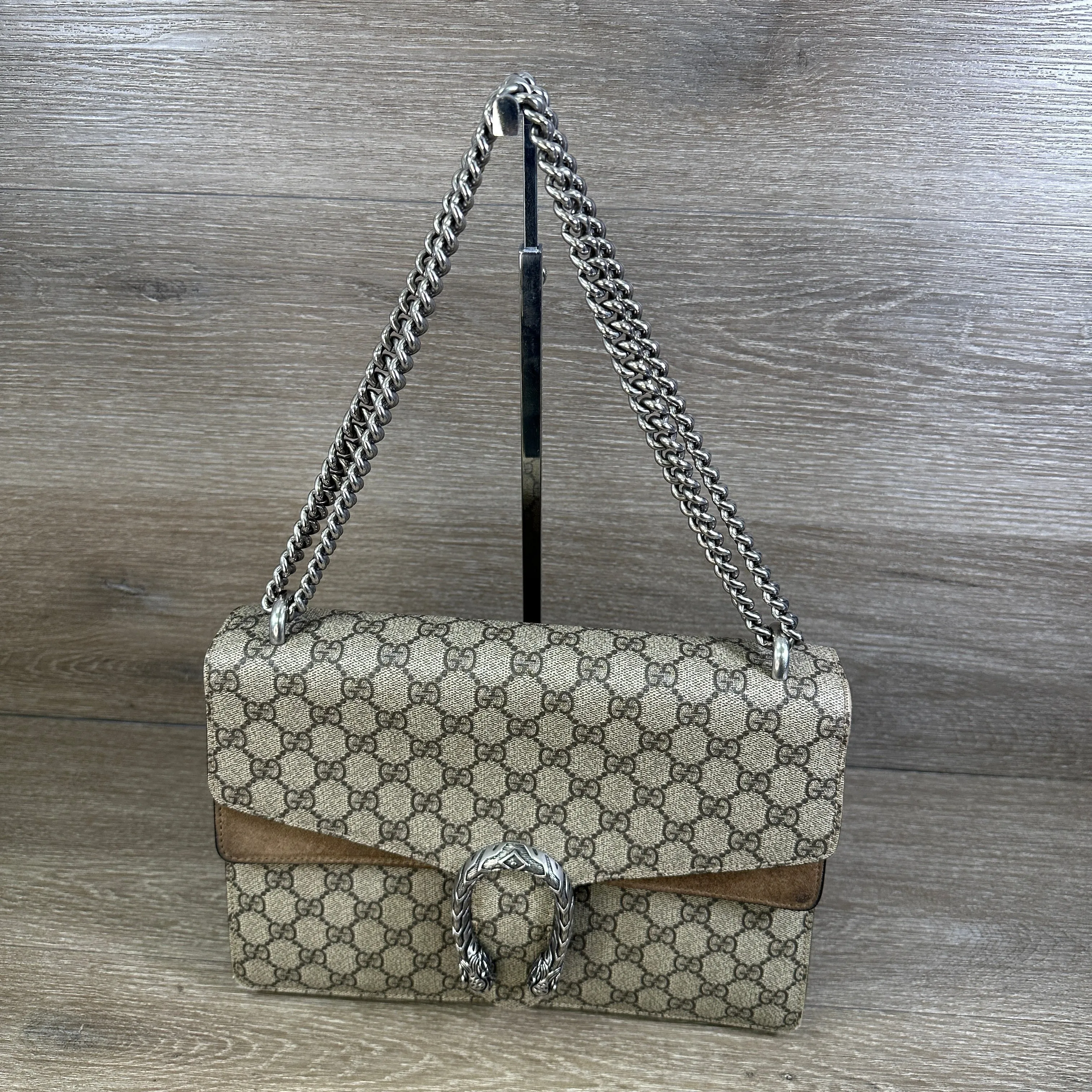 Gucci GG Supreme Monogram Medium Dionysus Shoulder Bag Taupe