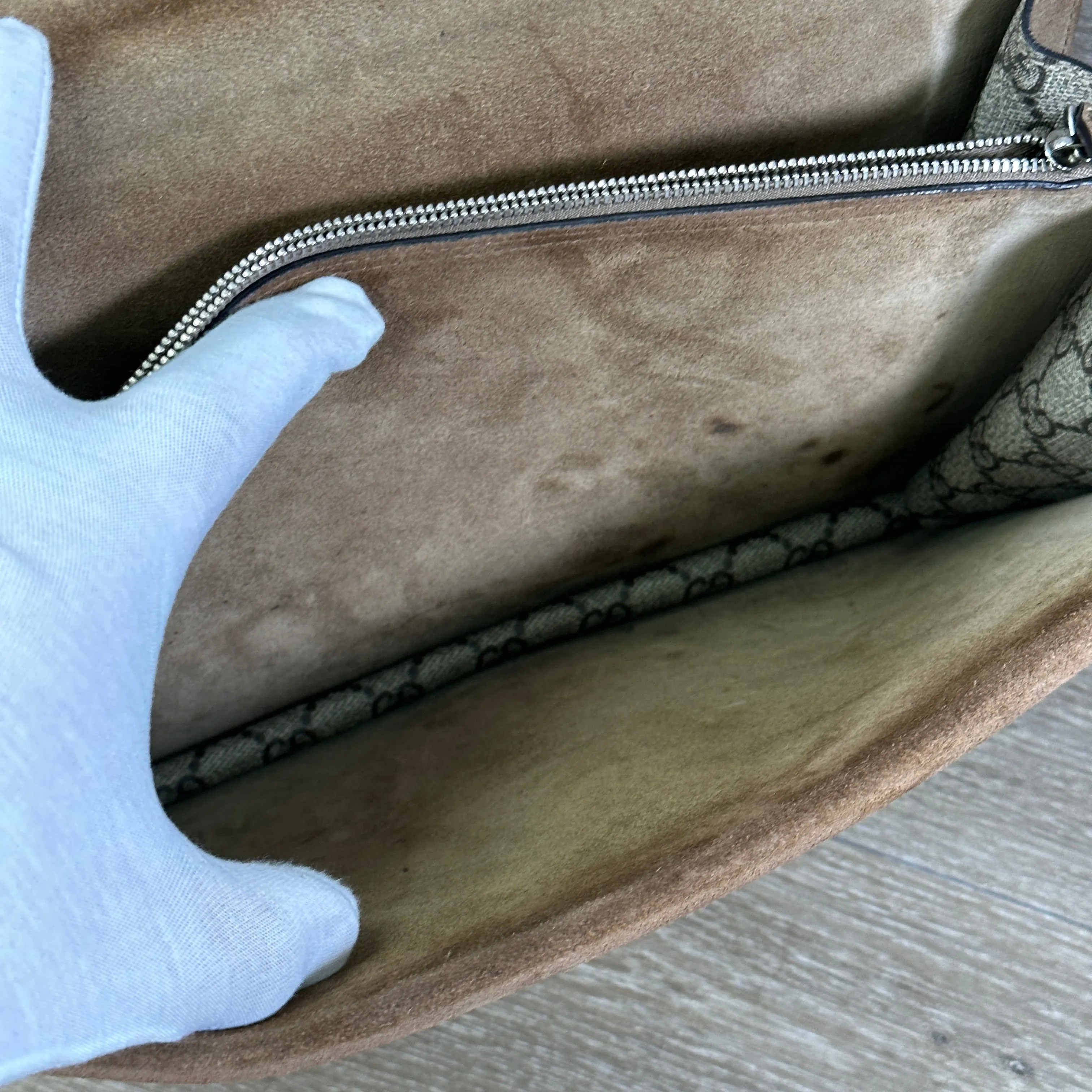 Gucci GG Supreme Monogram Medium Dionysus Shoulder Bag Taupe
