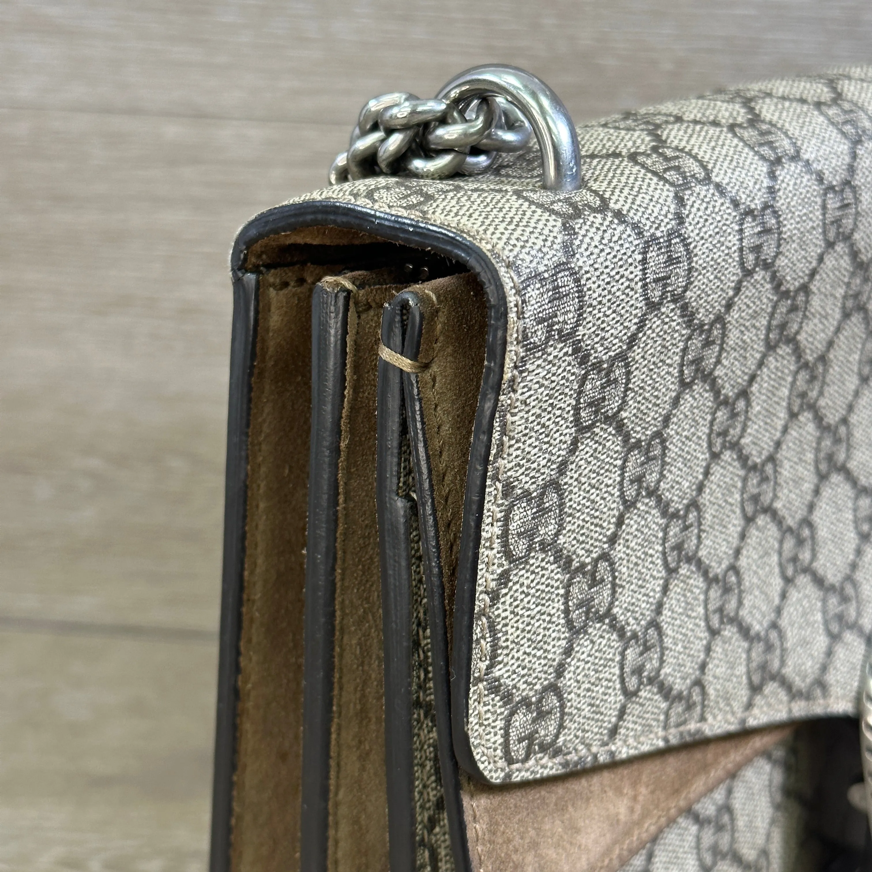 Gucci GG Supreme Monogram Medium Dionysus Shoulder Bag Taupe