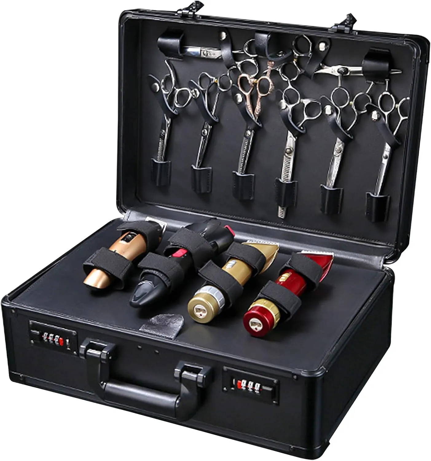 Hairdressing Toolbox, Barber Carrying Case with Code Lock, Portable Travel Carrying Case for Hair Stylist & Pet Groomer, Multi-Space Design(Black)