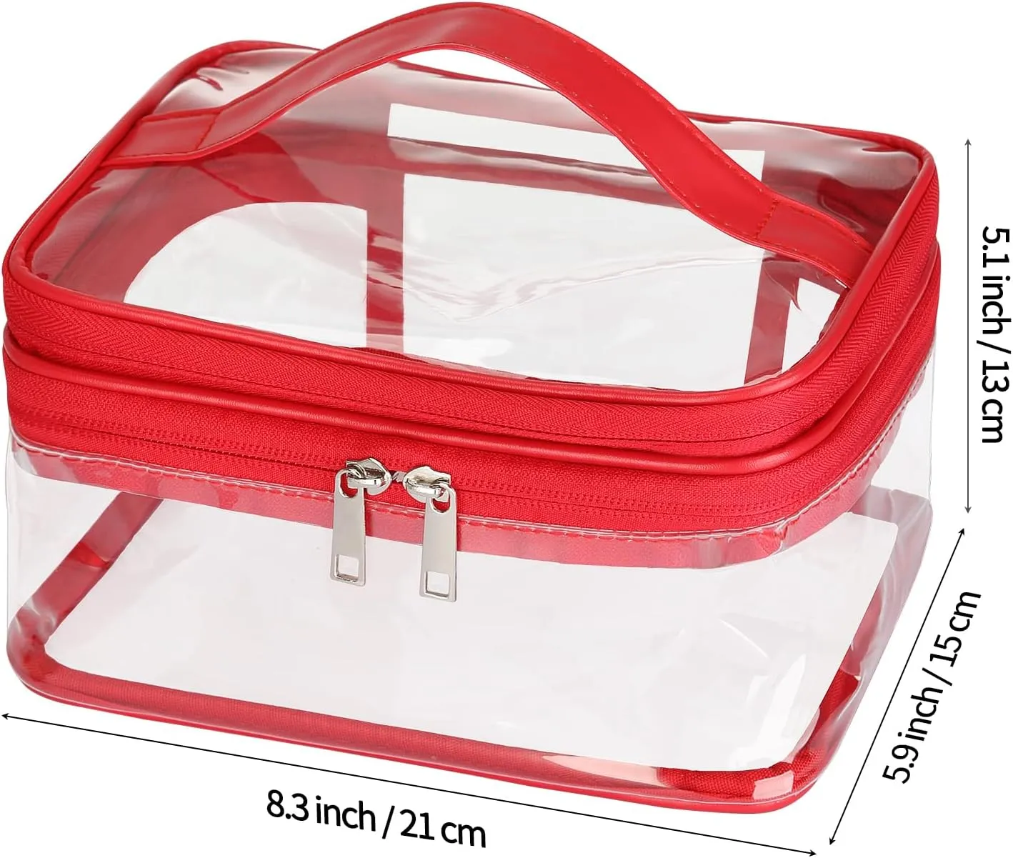 HAOGUAGUA Double Layer Clear Cosmetic Bag Makeup Bag, Waterproof Travel Toiletry Bag, Transparent PVC Pouch Organizer (Red)