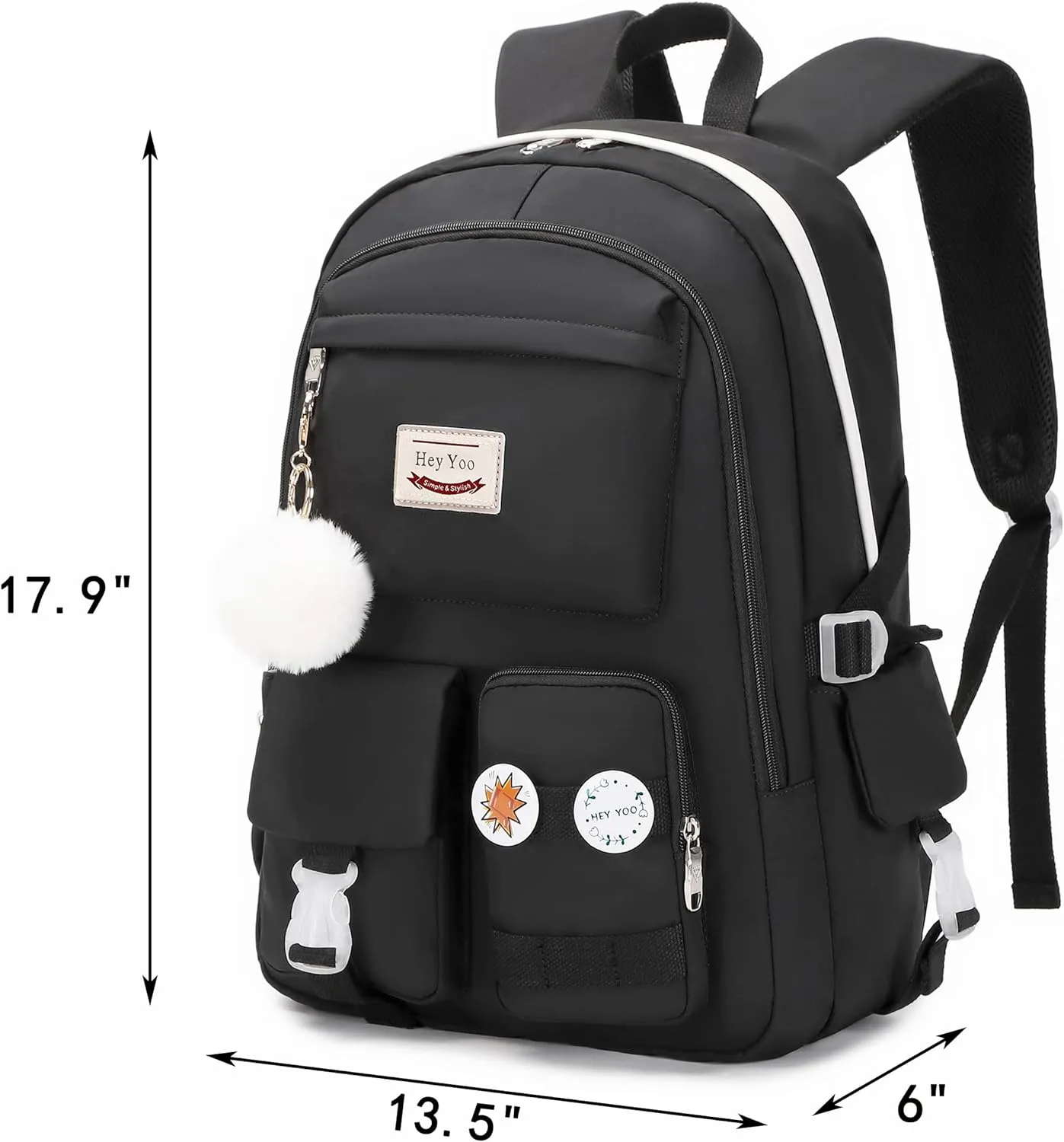 Hey Yoo Backpack for Girls Bookbag Cute School Bag College Middle High Elementary School Backpack for Teen Girls (Black)