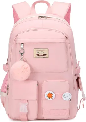 Hey Yoo Backpack for Girls Bookbag Cute School Bag College Middle High Elementary School Backpack for Teen Girls (Pink)