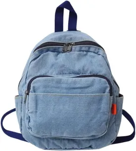 JHTPSLR Small Denim Backpack for Women Vintage Aesthetic Backpack Mini Denim Backpack Canvas Backpack Casual Daypack (Light Blue)