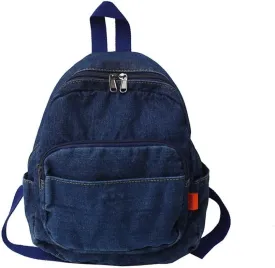 JHTPSLR Small Denim Backpack for Women - Vintage Aesthetic Mini Canvas Daypack (Dark Blue)