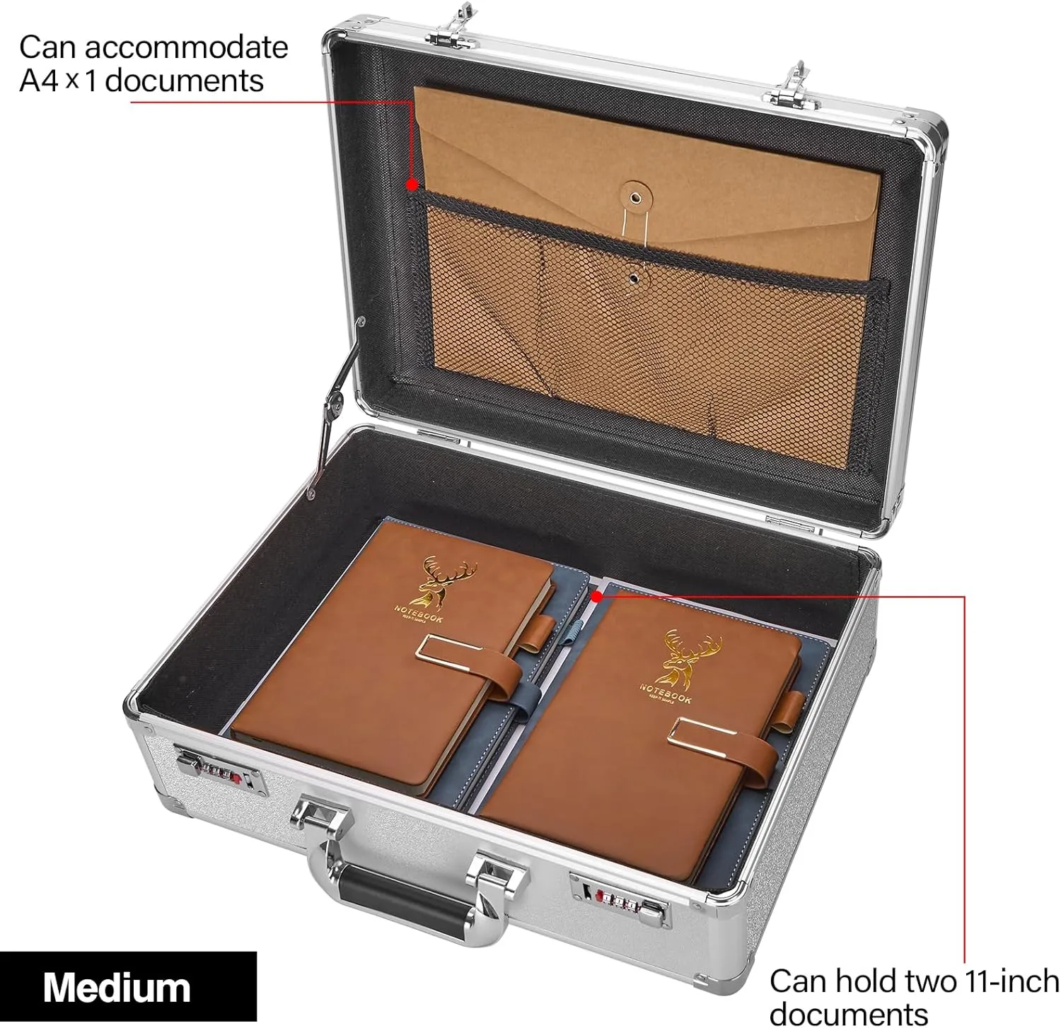 Locking Briefcase - Lockable Attache Case for Laptop & Documents, Dual Combination Locks, 16.9 x12.2 x6.3 Business Aluminum Frame Hard Case for Professionals, Businessmen, Lawyers - Silver