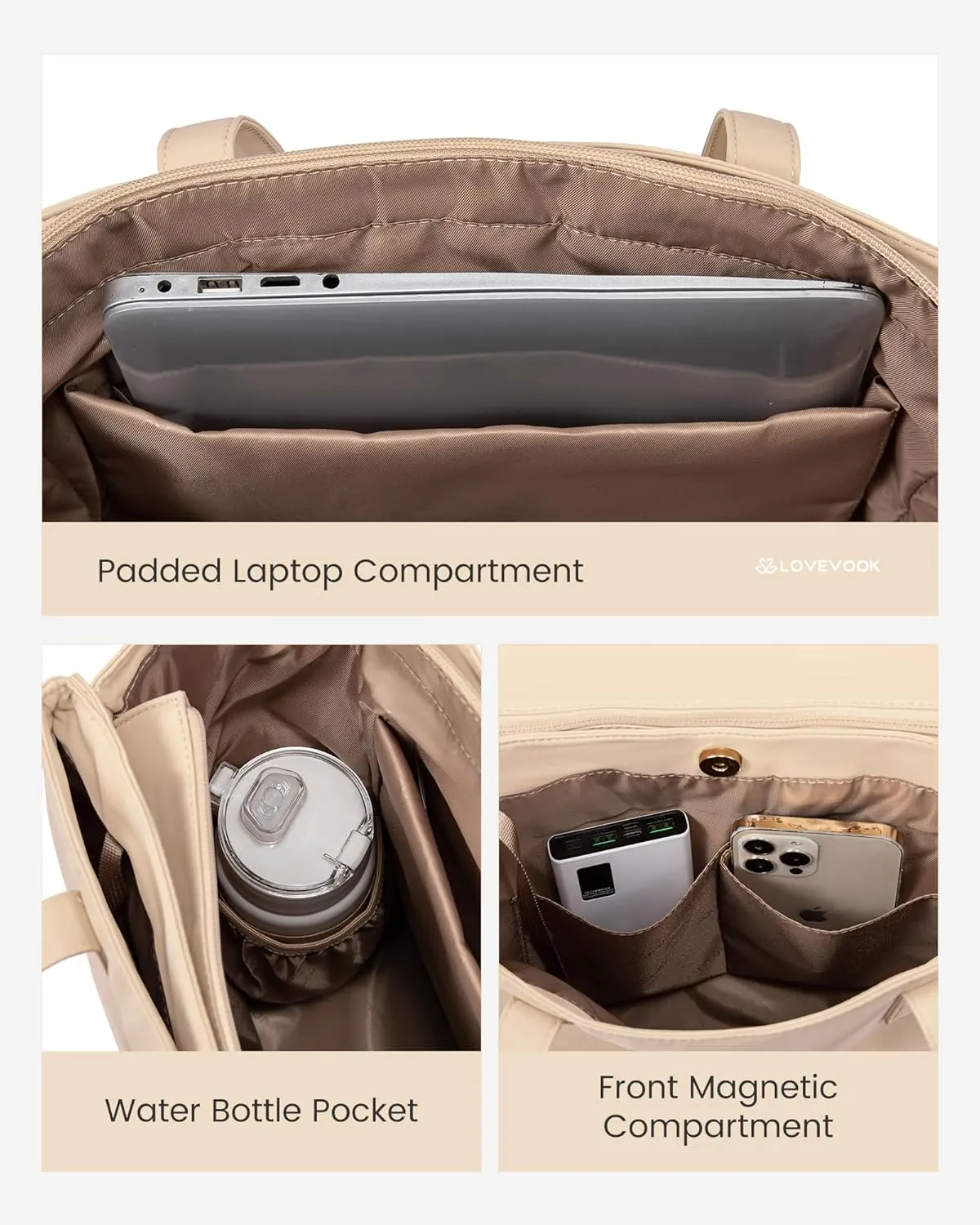 LOVEVOOK Tote Bag For Women, Large Work Tote with Zipper, Travel Shoulder Handbag, Carry on Bag for Teacher Nurse Gym
