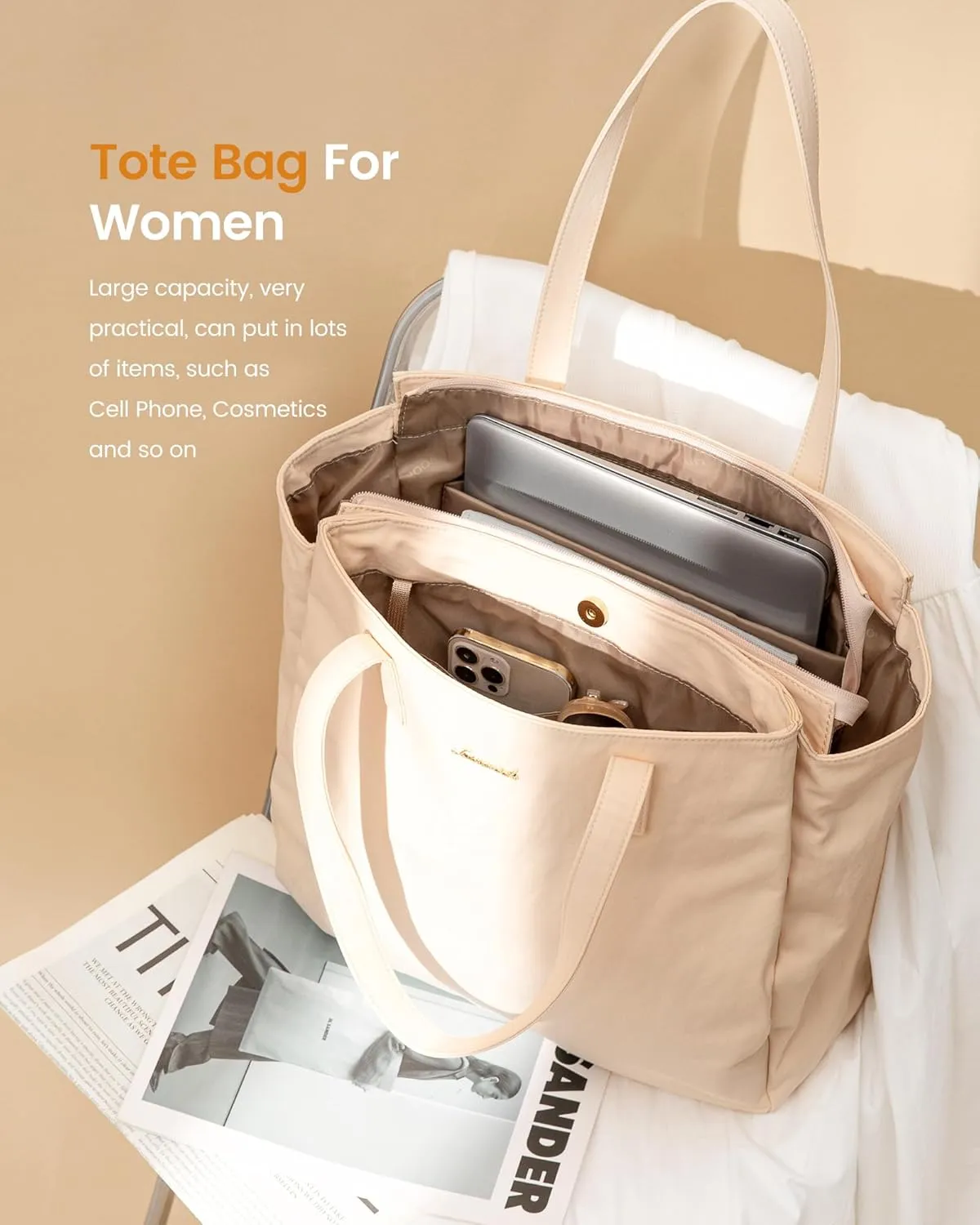 LOVEVOOK Tote Bag For Women, Large Work Tote with Zipper, Travel Shoulder Handbag, Carry on Bag for Teacher Nurse Gym