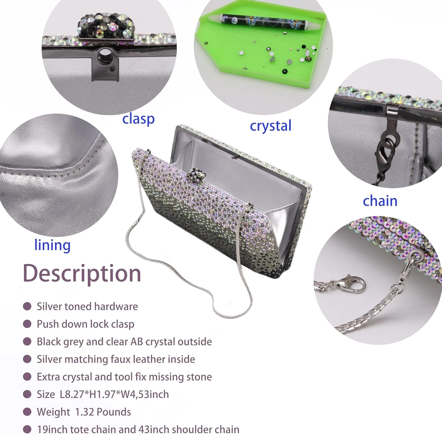 Luxury Crystal Clutch Purses for women Rhinestone Bride Wedding Party Evening Bag AB Stone Box Handbag for Prom Birthday