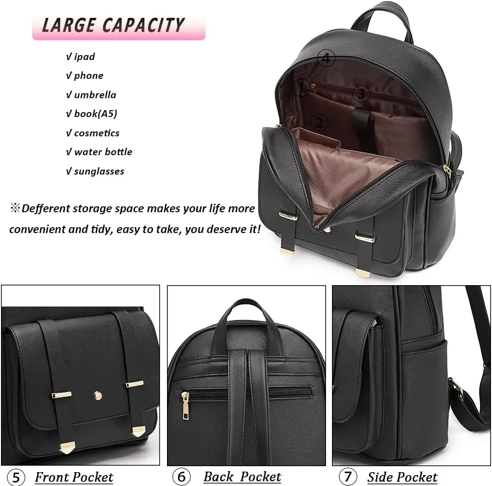 MACCINELO Cute Leather Mini Backpack Purse for Women Bowknot Small Backpack for Girls gift Rucksack Ladies Shoulder Bag 3pcs