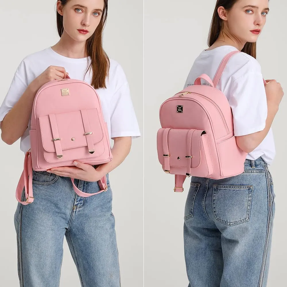 MACCINELO Cute Leather Mini Backpack Purse for Women Bowknot Small Backpack for Girls gift Rucksack Ladies Shoulder Bag 3pcs