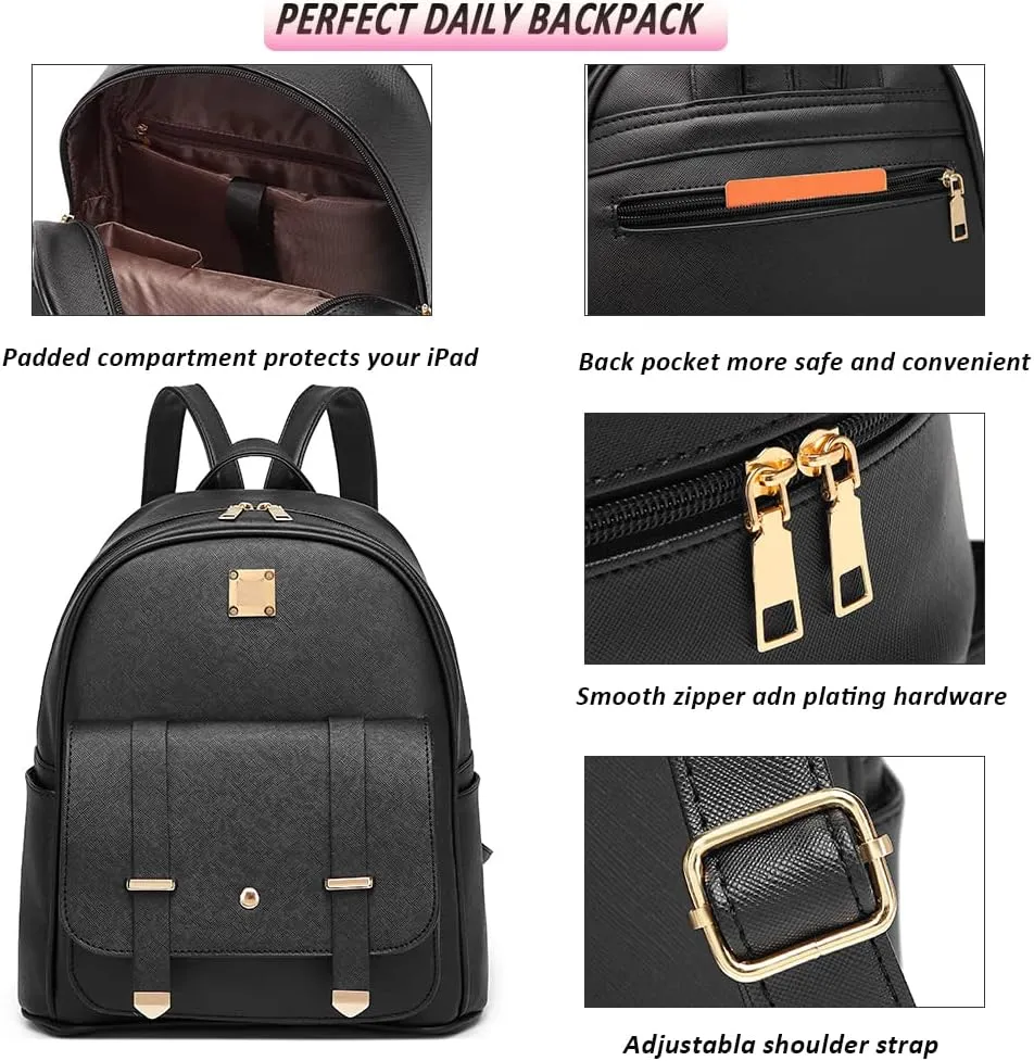 MACCINELO Cute Leather Mini Backpack Purse for Women Bowknot Small Backpack for Girls gift Rucksack Ladies Shoulder Bag 3pcs
