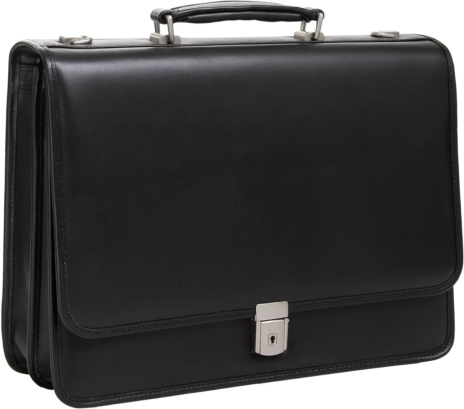 McKleinUSA V Series, Lexington, Top Grain Cowhide Leather, 15" Leather Flapover Double Compartment Briefcase, Black (83545), One Size