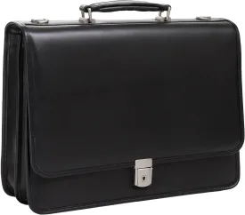 McKleinUSA V Series, Lexington, Top Grain Cowhide Leather, 15" Leather Flapover Double Compartment Briefcase, Black (83545), One Size