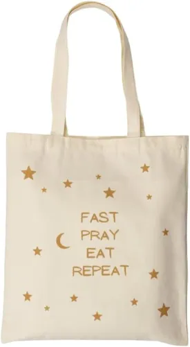Messenger Tote Bag - Fast, Pray, Eat, Repeat | Suitable for Adults | Carry on Shoulders or Sling Bag | 100% Cotton | Reusable