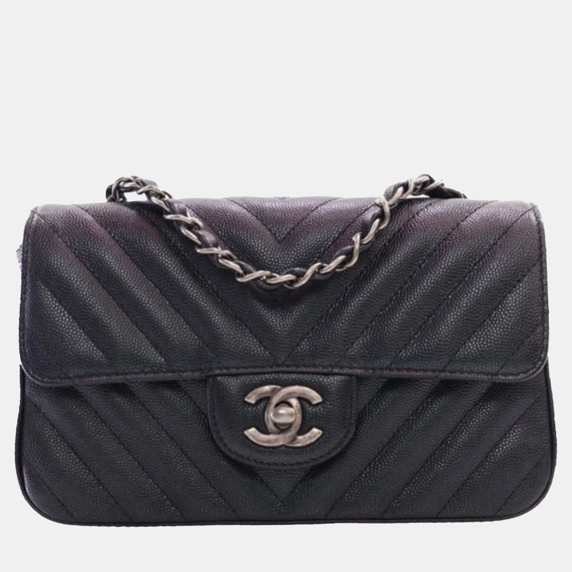 Mini Rectangular Chevron Caviar Single Flap
