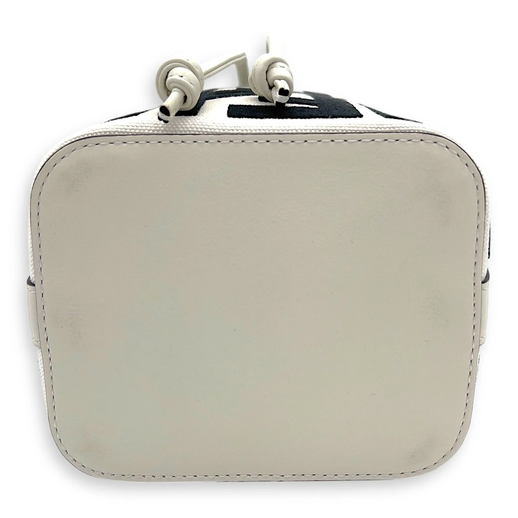 Mon Tresor Mini White Bucket Bag in Canvas, Silver hardware