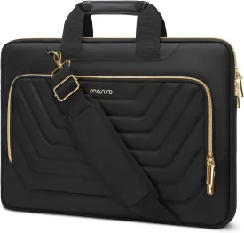MOSISO Laptop Shoulder Bag,13-13.3 inch Computer Bag Compatible with MacBook Pro 14, HP, Dell, Lenovo, Asus Notebook,Messenger Briefcase with Front Inverted Trapezoid Quilted Pocket, Black
