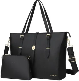 MOSISO Laptop Tote Bag Compatible with MacBook Pro 16 inch M4 M3 M2 M1 2025-2019, 15-15.6 inch PU Leather Briefcase with Middle Button & Small Purse&Shoulder Strap, Black