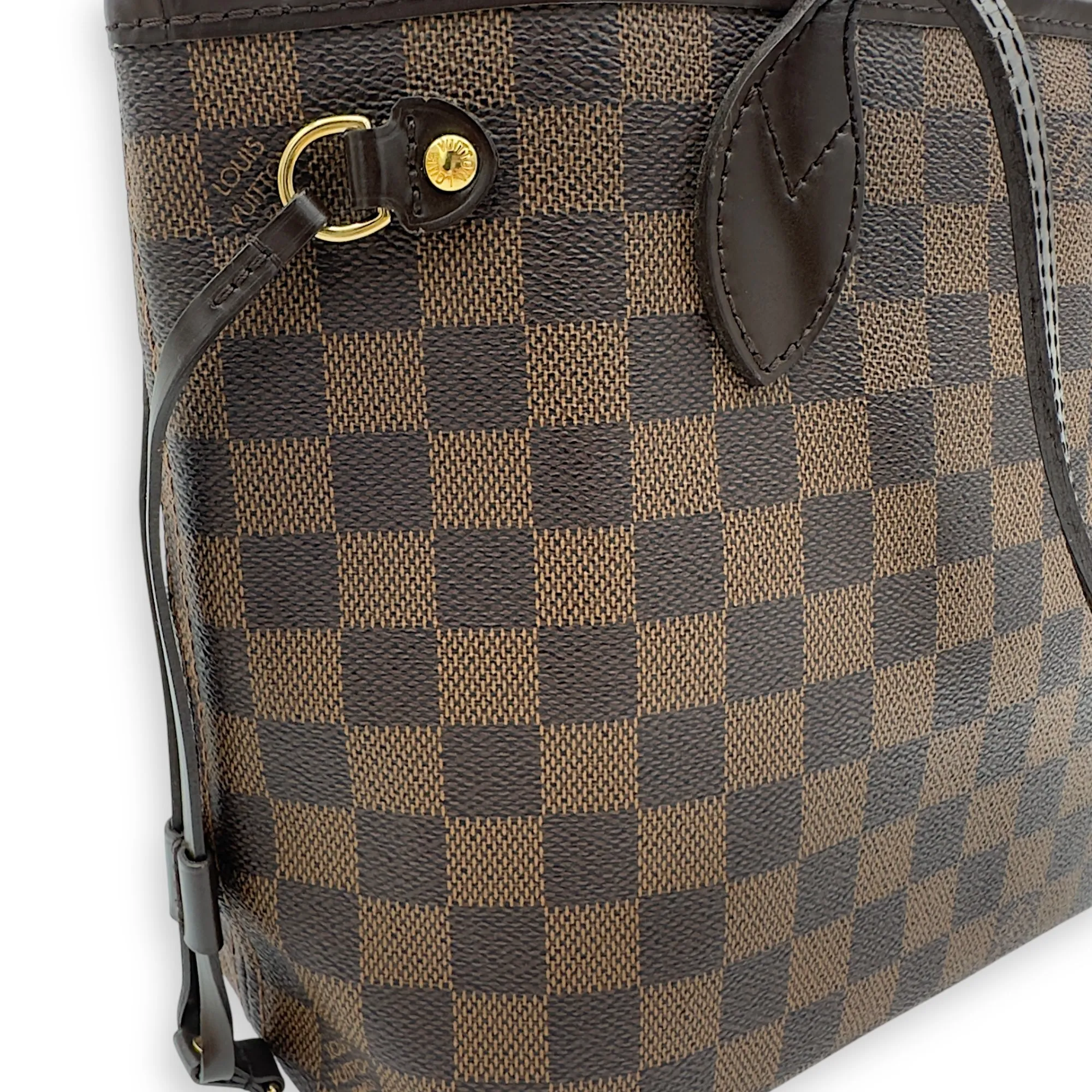 Neverfull PM Brown Tote Bag in Coated Canvas, Gold hardware