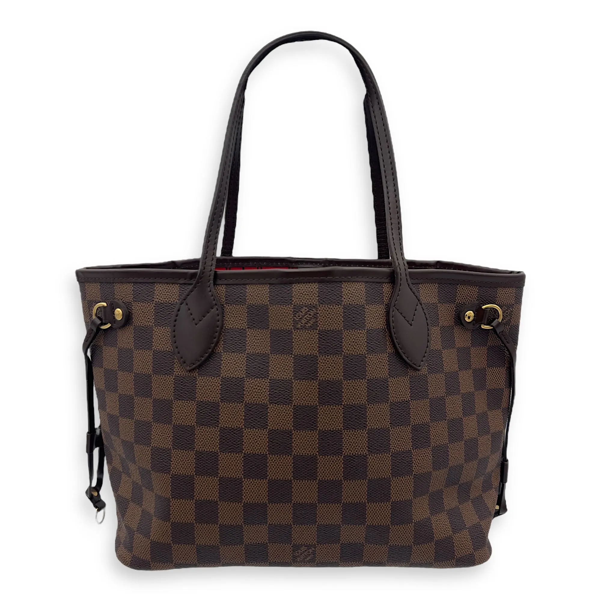 Neverfull PM Brown Tote Bag in Coated Canvas, Gold hardware